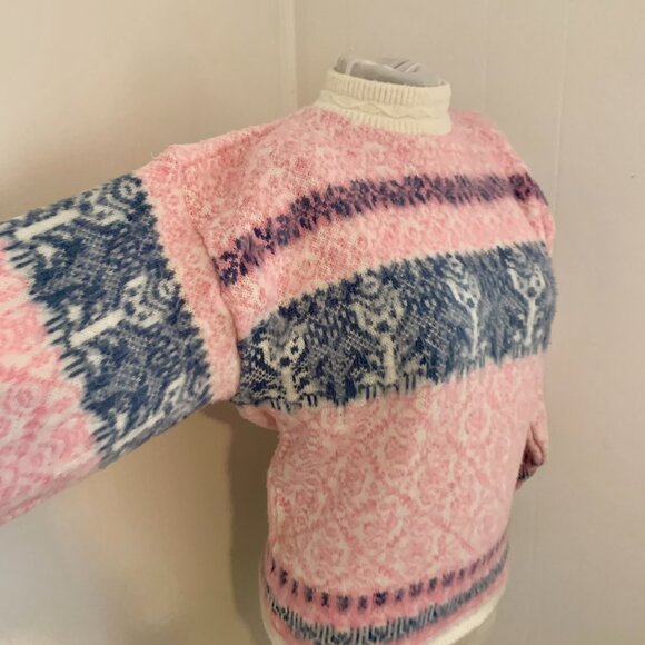 VTG 80s 90s Pastel Pink Spunky Crewneck Knit Sweater Turtleneck Cosby Snowflake - Picture 11 of 15